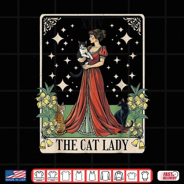 Design The Cat Lady Tarot Card Vintage Gothic Cat Women Cat Mom Shirt