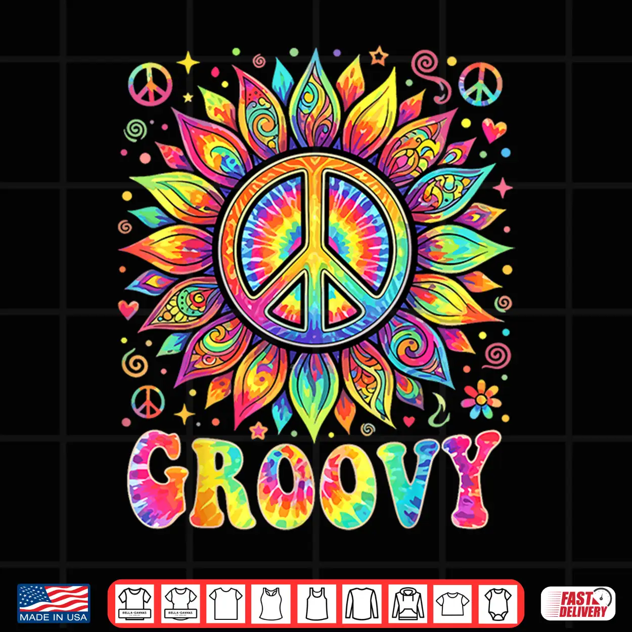 Tie Dye Groovy Sunflower Peace Sign Hippie Shirt Tie Dye Groovy Sunflower Peace Sign Hippie Shirt