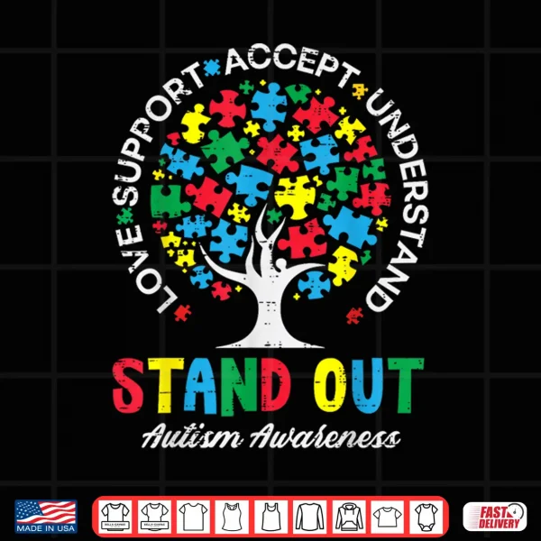 Design Tree Puzzle Stand Out ASD Awareness Professional Graphic Shirt