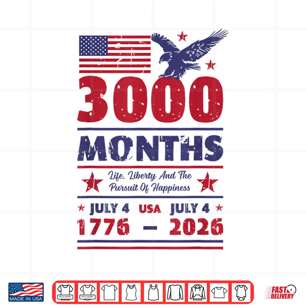 Usa Anniversary 3000 Months July 4 Us Flag 250 Years America Shirt Usa Anniversary 3000 Months July 4 Us Flag 250 Years America Shirt