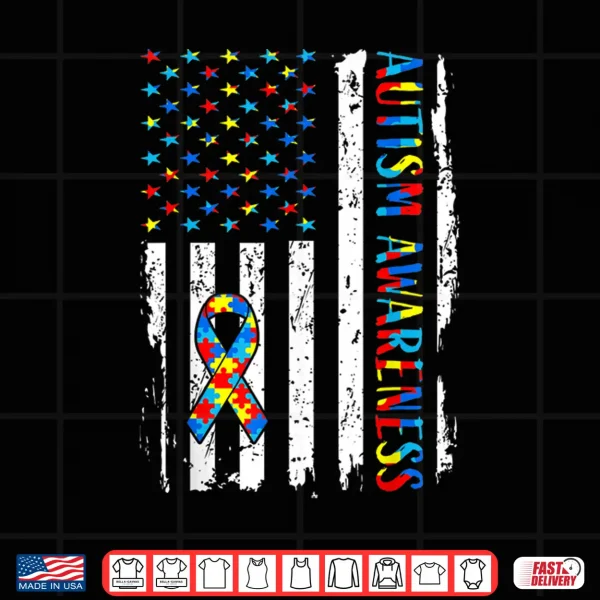 Design USA Flag Autistic Awareness Autism Awareness Mom Dad Shirt