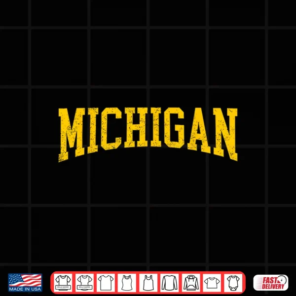 Design Vintage Michigan Look Maize Blue Men Retro Font Michigan Tee Shirt