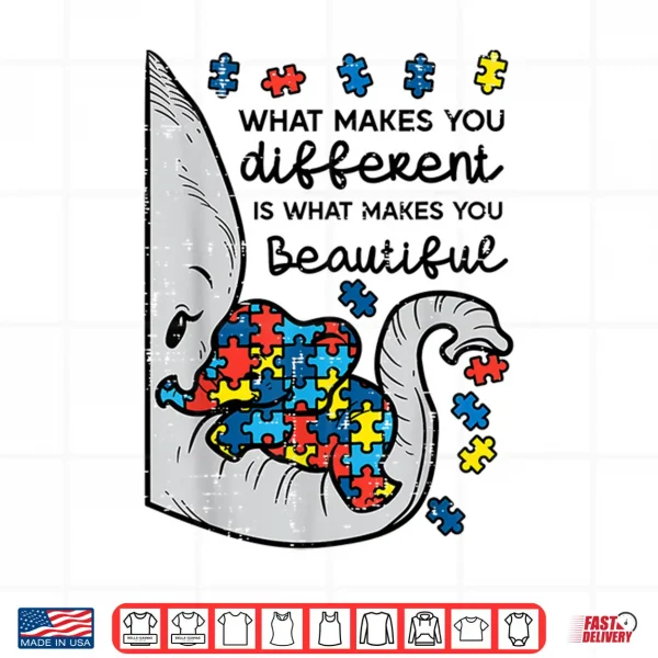 Design What Makes You Different Beautiful Elephant Autism Awareness Shirt