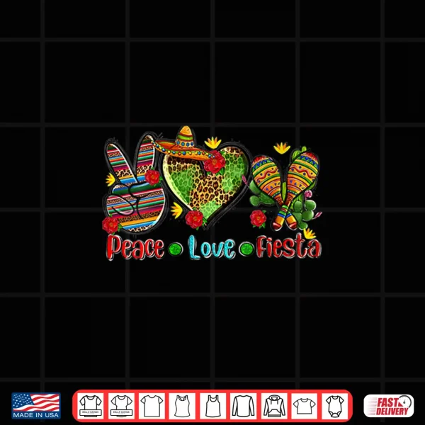 Design Womens Peace Love Fiesta Heart Leopard Mexican Cinco De Mayo Party Shirt