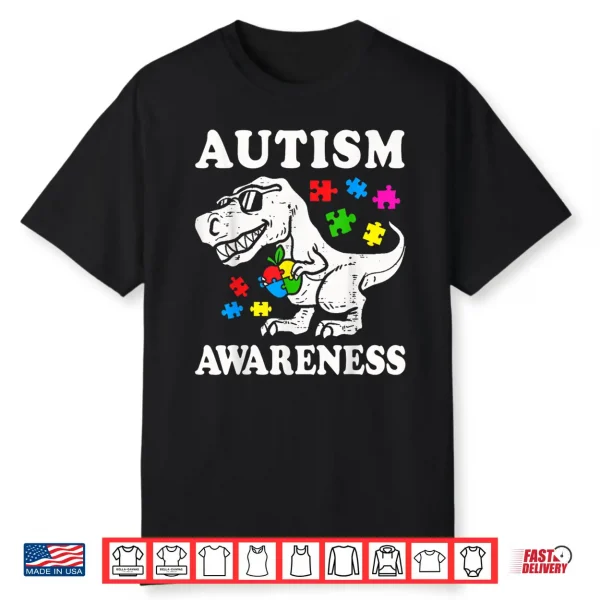 Dino T Rex Dinosaur Puzzle Autism Awareness Modern Graphic Shirt