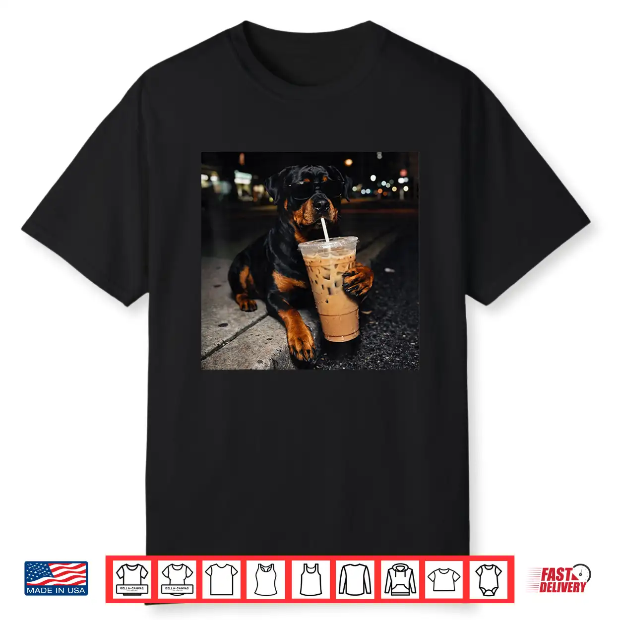 Dog Rottweiler Drinking Iced Coffee Funny Animal Meme Shirt Dog Rottweiler Drinking Iced Coffee Funny Animal Meme Shirt