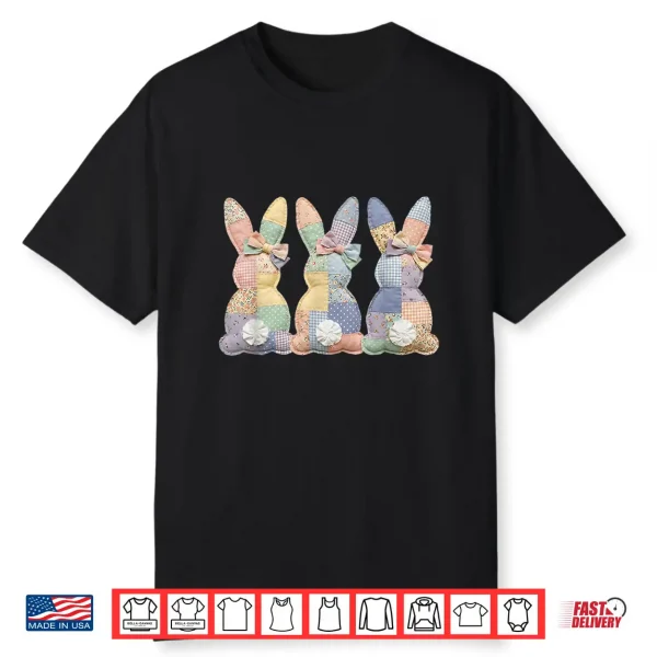 Easter Patchwork Bunny Cute Bunny Rabbit Coquette Lace Bow Shirt