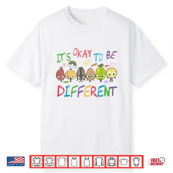 Funny Apple Teacher Its Ok To Be Different Autism Awareness Shirt