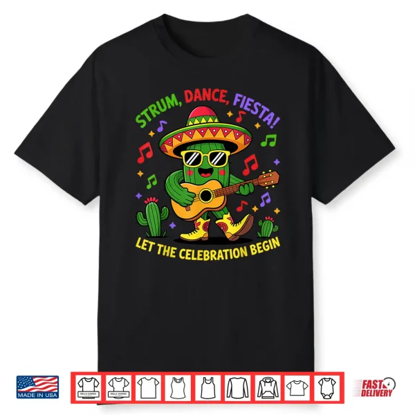 Funny Cinco De Mayo Cute Catus Strum Dance Fiesta Party Kids Shirt