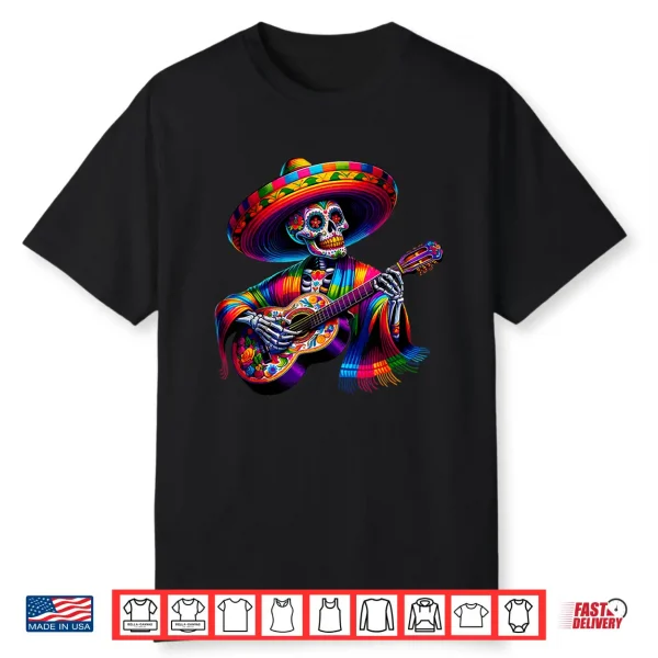 Funny Cinco De Mayo Skeleton Skull Fiesta Sombreros Guitar Shirt
