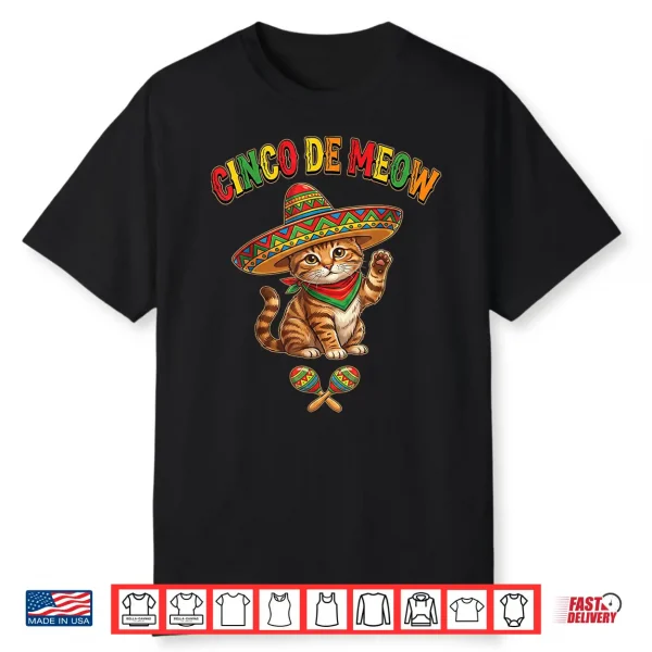 Funny Sombrero Cinco De Meow Kitten Fiesta Cute Cat Mexican Shirt