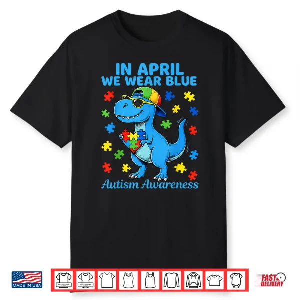 Funny T Rex With Puzzle Autistic Autism Awareness Graphic Shirt