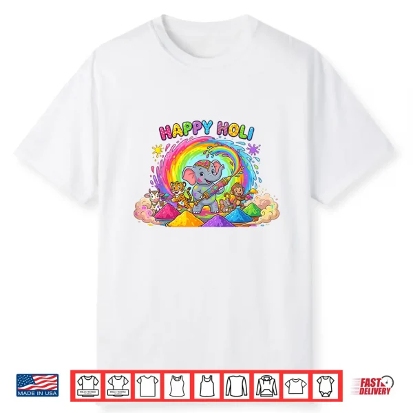 Happy Holi Festival India Color Elephant Hindu Toddler Kids Shirt