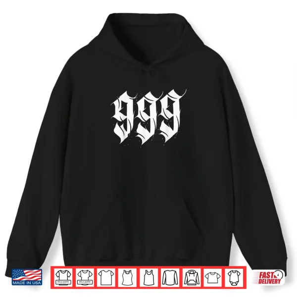 Hoodie Angel Number Nine Nine Nine Gothic Calligraphy Shirt