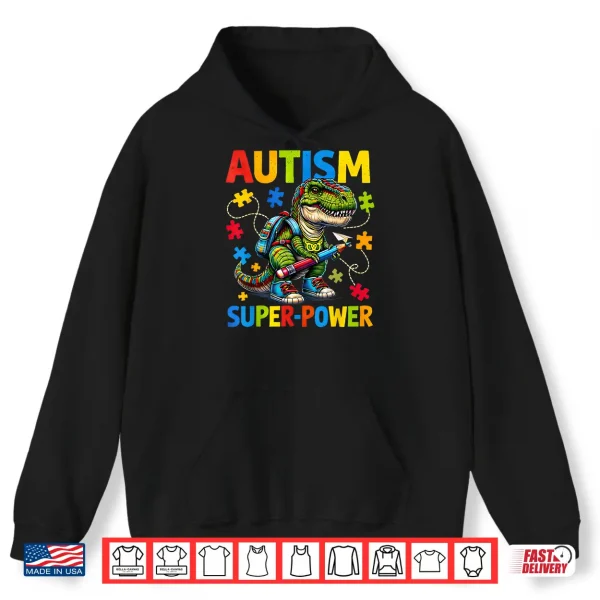 Hoodie Autism Is My Superpower Dino T Rex Puzzle Professional Graphic Shirt