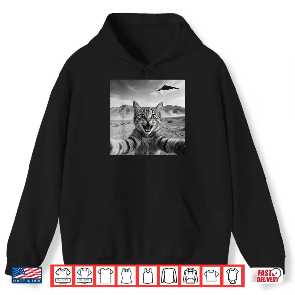 Hoodie B 2 Bomber Stealth Flyover USA UFO Aircraft Funny Cat Selfie Shirt