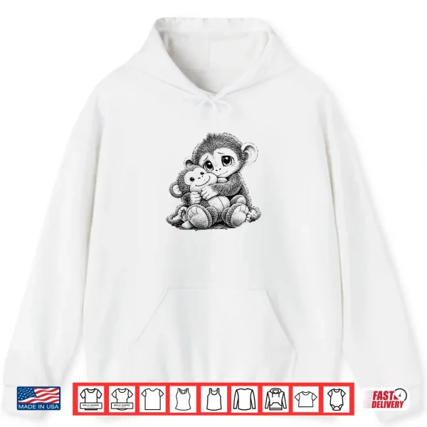 Hoodie Baby Monkey Punch Plush Cute Monkey Sketch Art Punch Monkey Shirt