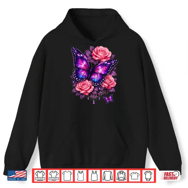 Hoodie Beautiful Butterfly Purple Rose Butterfly Lovers Gifts Women Shirt