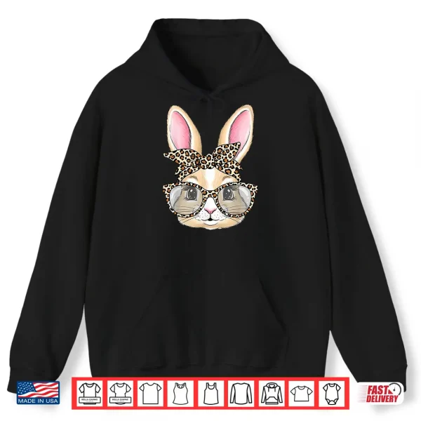Bunny Face Glasses Bandana Leopard Rabbit Happy Easter Shirt 1 Hoodie Bunny Face Glasses Bandana Leopard Rabbit Happy Easter Shirt