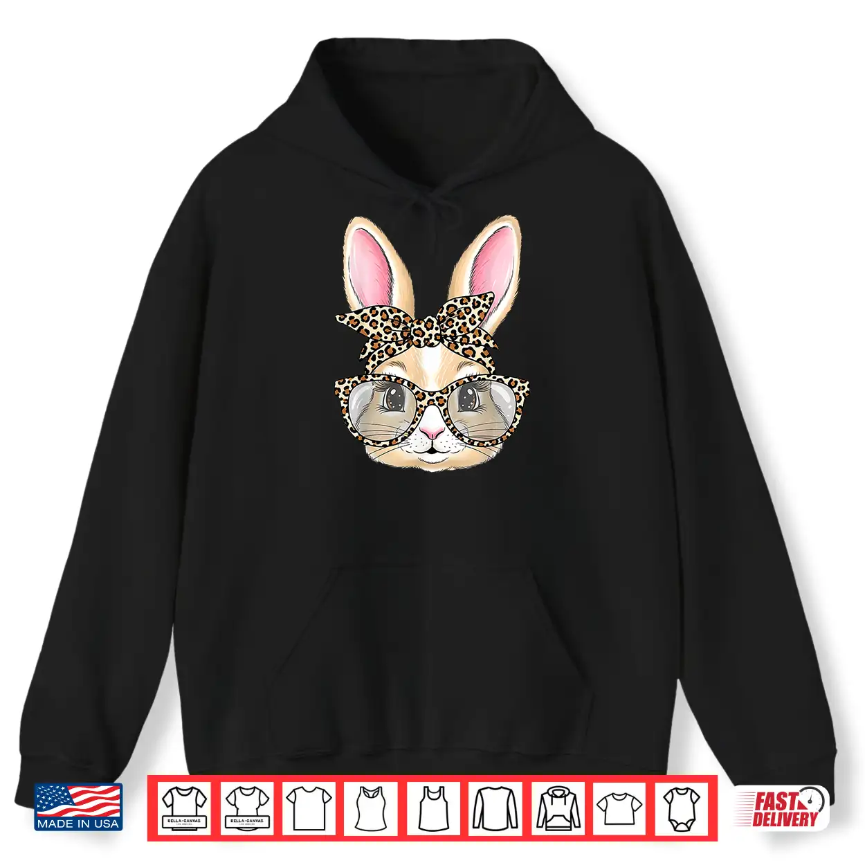 Bunny Face Glasses Bandana Leopard Rabbit Happy Easter Shirt Bunny Face Glasses Bandana Leopard Rabbit Happy Easter Shirt