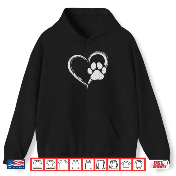 Hoodie Cute Heart Paw Print Dog Mom Dog Dad Cute Dog Lover Shirt