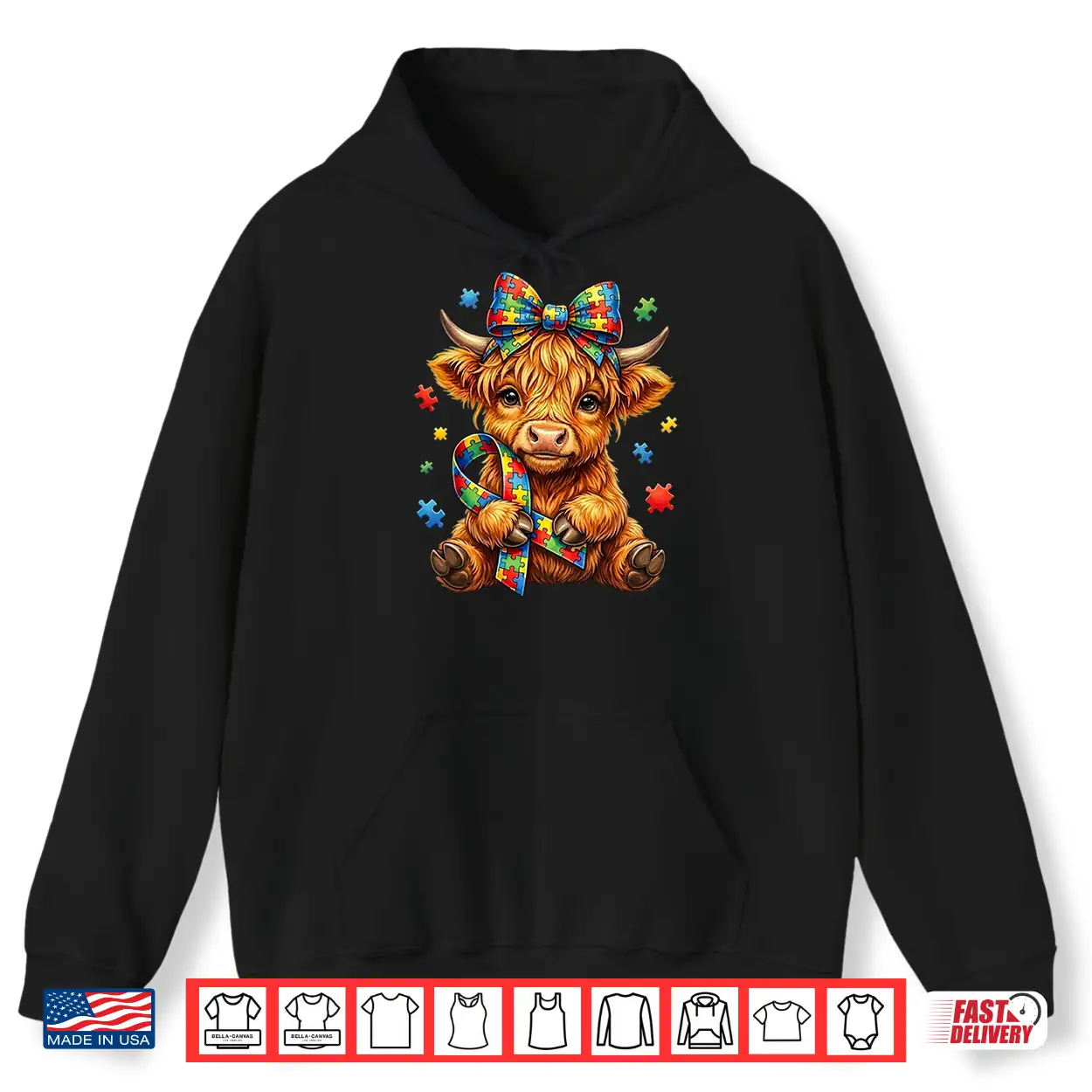 Cute Highland Cow Autism Awareness Puzzle Ribbon Graphic Shirt Cute Highland Cow Autism Awareness Puzzle Ribbon Graphic Shirt