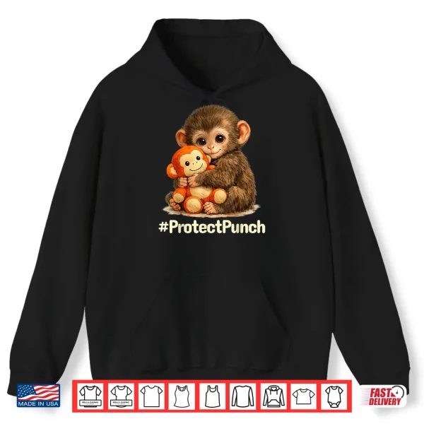 Hoodie Cute Little Monkey Hugging Bear Plush Protect Punch Macaque Shirt
