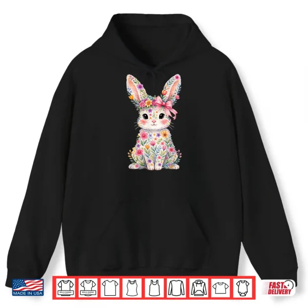 Hoodie Cute Pink Flower Bunny Rabbit Happy Easter Shirt Women Girls Shirt