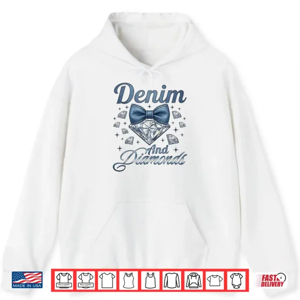 Hoodie Denim and Diamonds Bow Ladies Girls Women Shirt