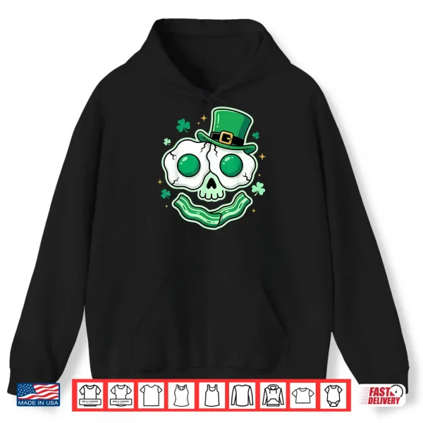 Hoodie Green Face Eggs and Bacon Ham Breakfast St Patricks Skeleton Shirt