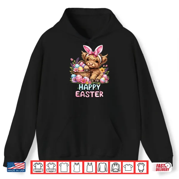 Happy Easter Day Highland Cow Cute Holiday Bunny Women Kids Shirt 1 Hoodie Happy Easter Day Highland Cow Cute Holiday Bunny Women Kids Shirt