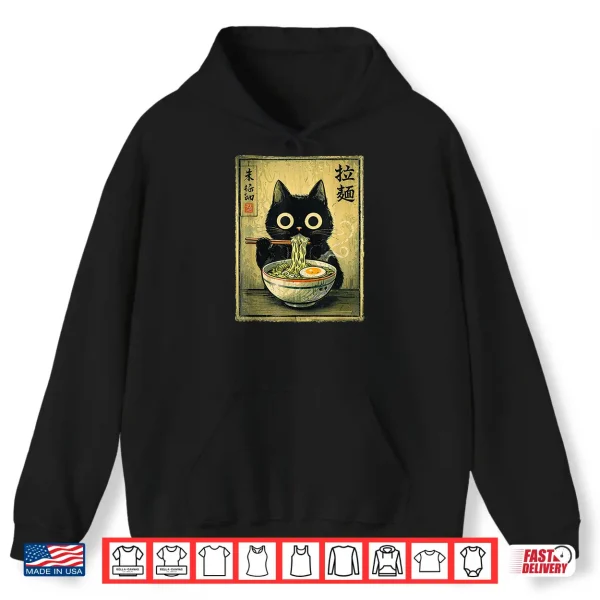Hoodie Kawaii Ramen Cat Vintage Japanese Funny Retro Anime Noodle Shirt