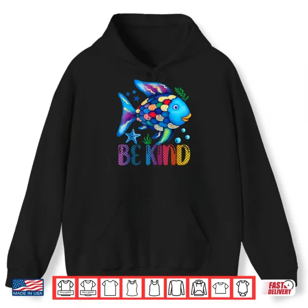 Hoodie Kids Be Kind Rainbow Scale Fish Teacher Reading Book Toddler Shirt