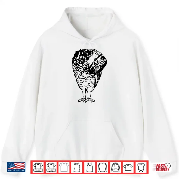 Hoodie Linocut Owl Head Tilt Curious Bird Wildlife Illustration Shirt