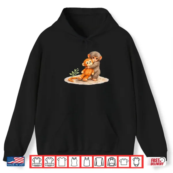 Hoodie Monkey Punch Baby Monkey Holding Plush Toy Shirt