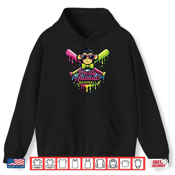 Hoodie Party Animals Baseball Funny Monkey Shirt