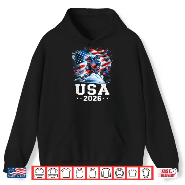 Hoodie Patriotic American Flag Ice Hockey Gift Hockey Player Fan Shirt