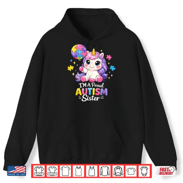 Hoodie Proud Sister Autism Awareness Cute Unicorn Puzzle Shirt
