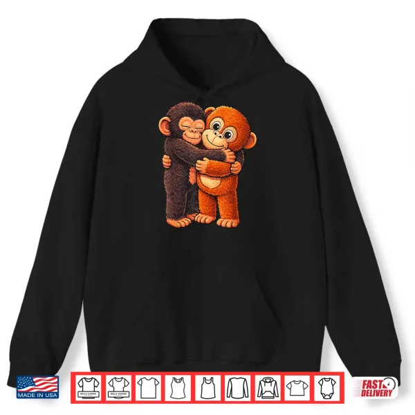 Hoodie Punch Cute Baby Monkey with Stuffed Stand Hugging Shirt