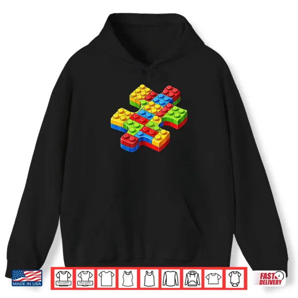 Hoodie Puzzle Building Bricks Autism Awareness Acceptance Graphic Shirt
