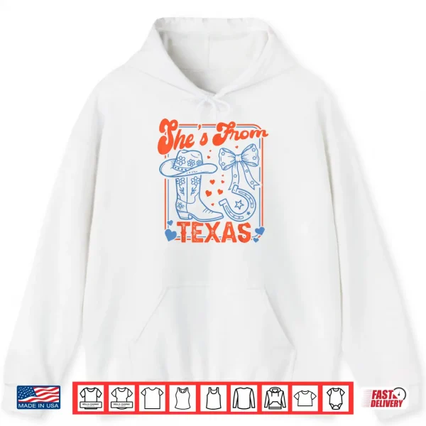 Hoodie Shes from Texas Cowgirl Boots Flowers Bow Retro Western Shirt