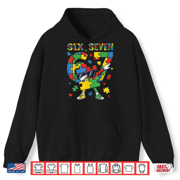 Hoodie Six Seven Autism Awareness Dabbing Puzzle Modern Graphic Shirt