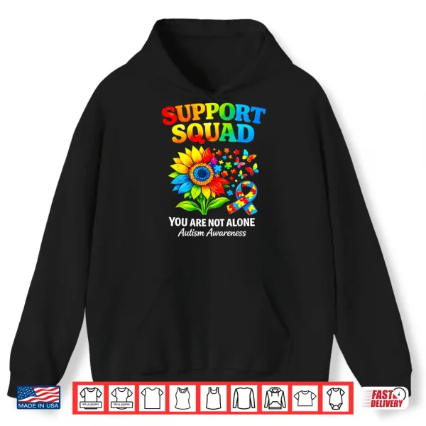 Hoodie Support Squad Ribbon Autism Awareness Sunflower Butterfly Shirt