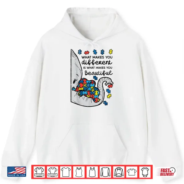 Hoodie What Makes You Different Beautiful Elephant Autism Awareness Shirt