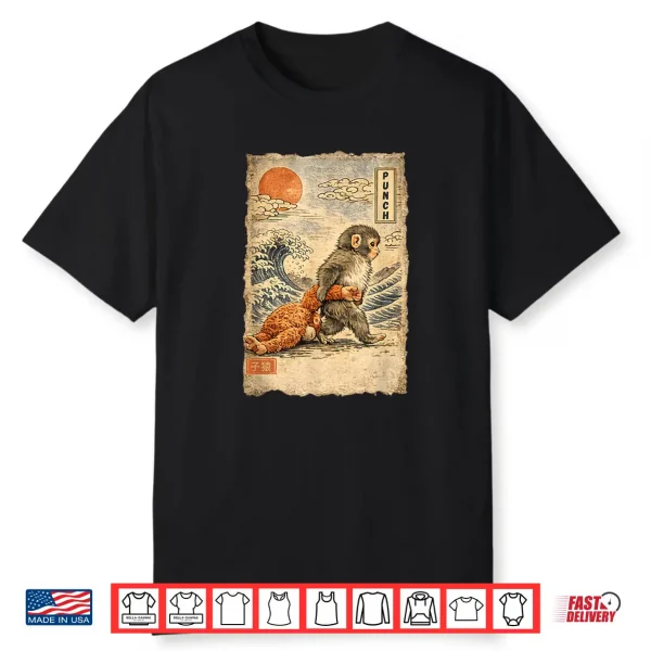 Kawaii Baby Monkey Punch Cute Japanese Macaque Ukiyo E Art Shirt