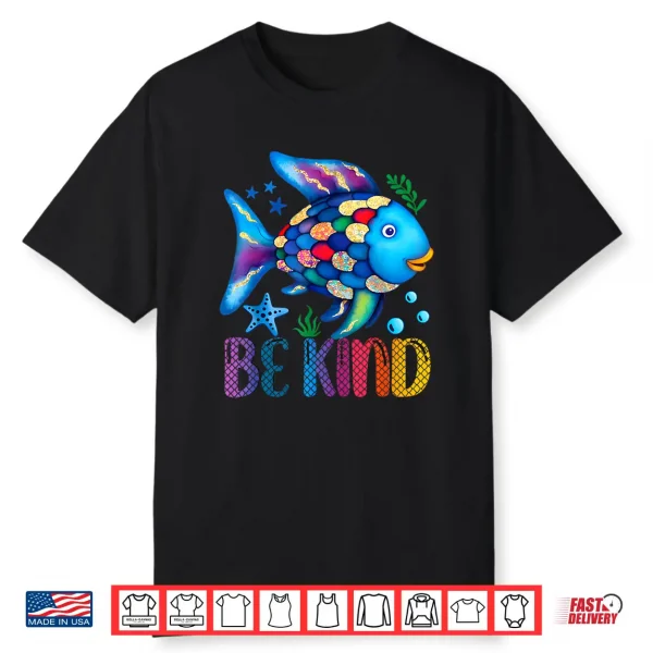 Kids Be Kind Rainbow Scale Fish Teacher Reading Book Toddler Shirt