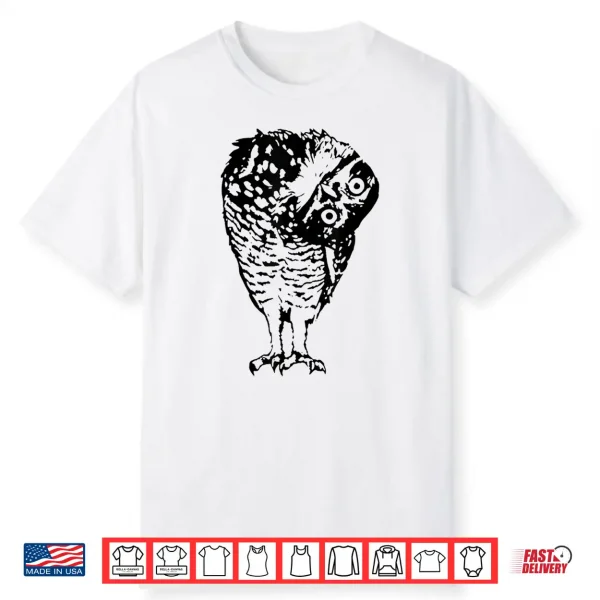 Linocut Owl Head Tilt Curious Bird Wildlife Illustration Shirt
