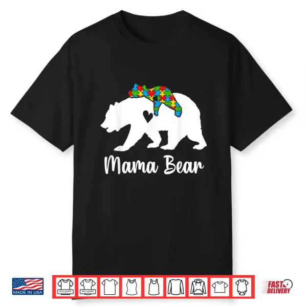 Mama Bear Love Support Autism Awareness Bear Family Shirt