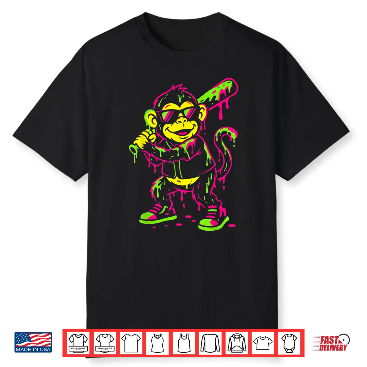 Monkey Funny Animals Baseball Drip Kids Youth Boys Girls Shirt Monkey Funny Animals Baseball Drip Kids Youth Boys Girls Shirt