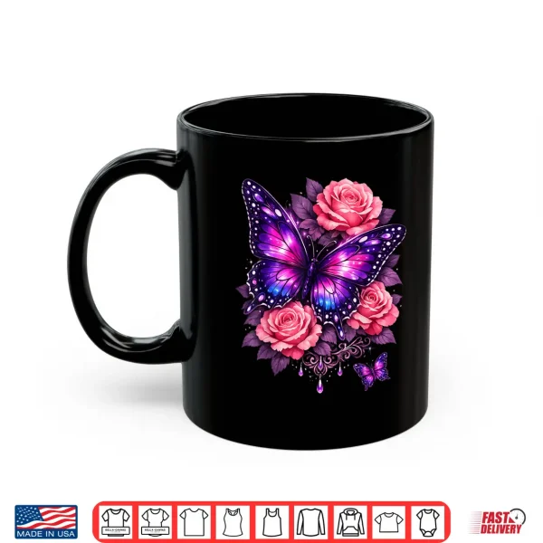Mug Beautiful Butterfly Purple Rose Butterfly Lovers Gifts Women Shirt